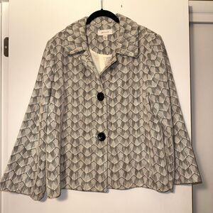 JM Collection Blazer Jacket Button Front Collared Chevron Black White XL EUC